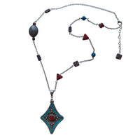Diamond Shape Tibetan Silver Pendant Necklace with Lobster Clasp- Creative Jewelry by Marcia